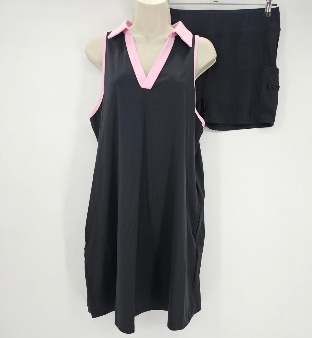 Halara Womans size L Golf Active Mini Casual Dress Separate Shorts Black/Pink